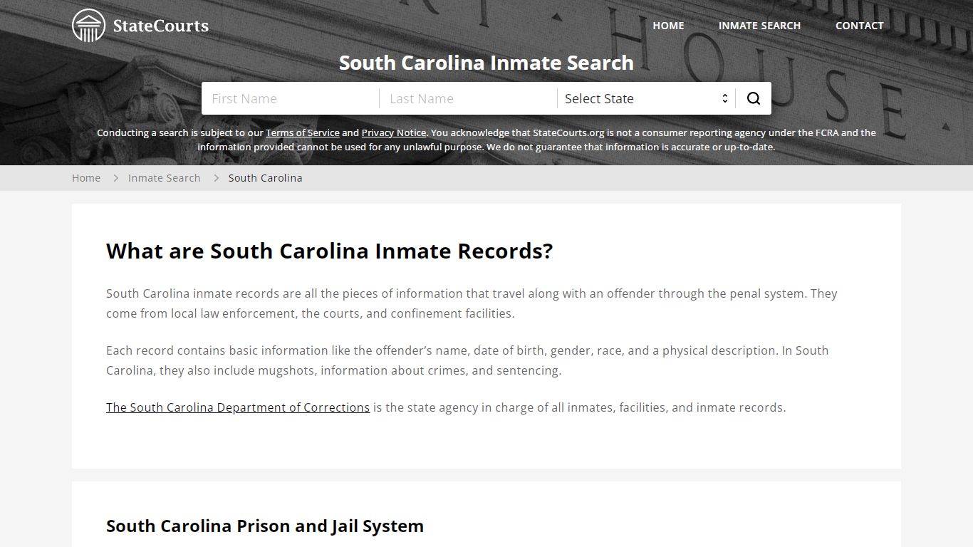 What are South Carolina Inmate Records? - State Courts